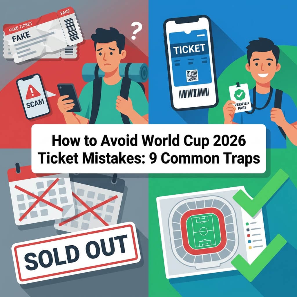 Fans holding tickets outside a World Cup 2026 stadium